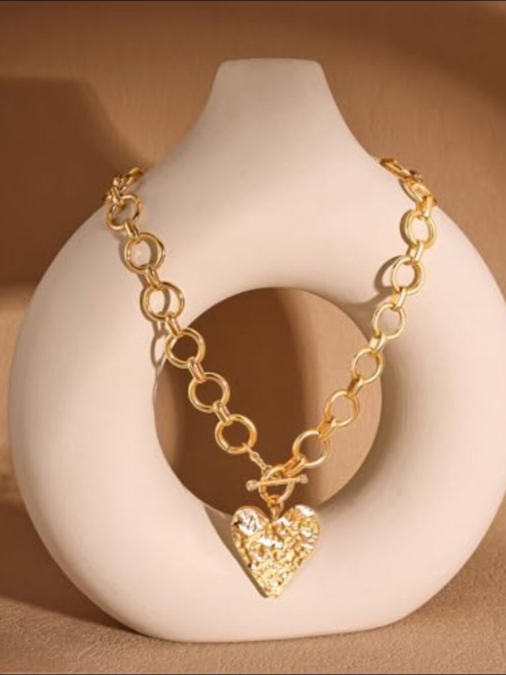 14K Yellow Gold Chunky Heart Pendant Necklace with Toggle Clasp - Picture 5 of 5